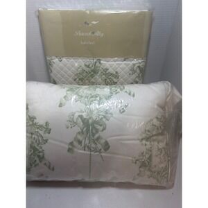 Peacock Alley Babybed Crib Coverlet w/ Matching Decorative Pillow Green Floral